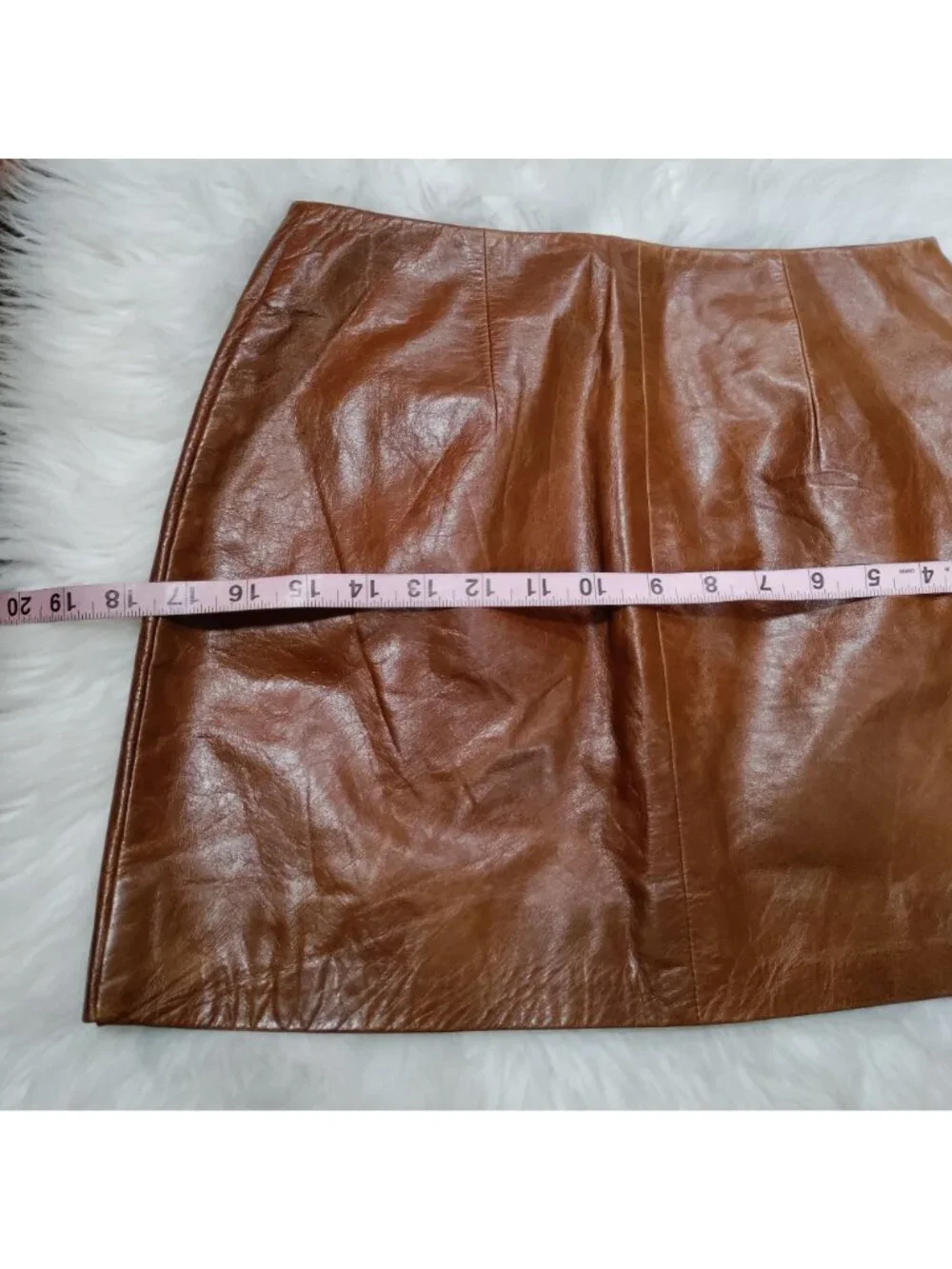 Hugo Buscati 100% Leather Antique 70s Style Brown A-Line Wrap Mini Skirt Size 6 - Picture 13 of 16